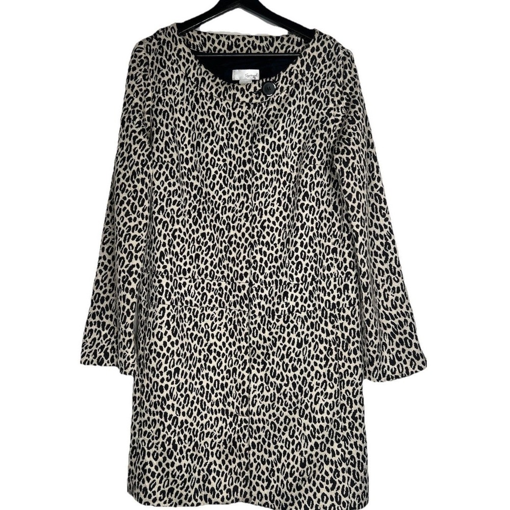 Vtg Spiegel Women's Long Jacket Coat 16 Brown Black Tan Leopard Print Button
